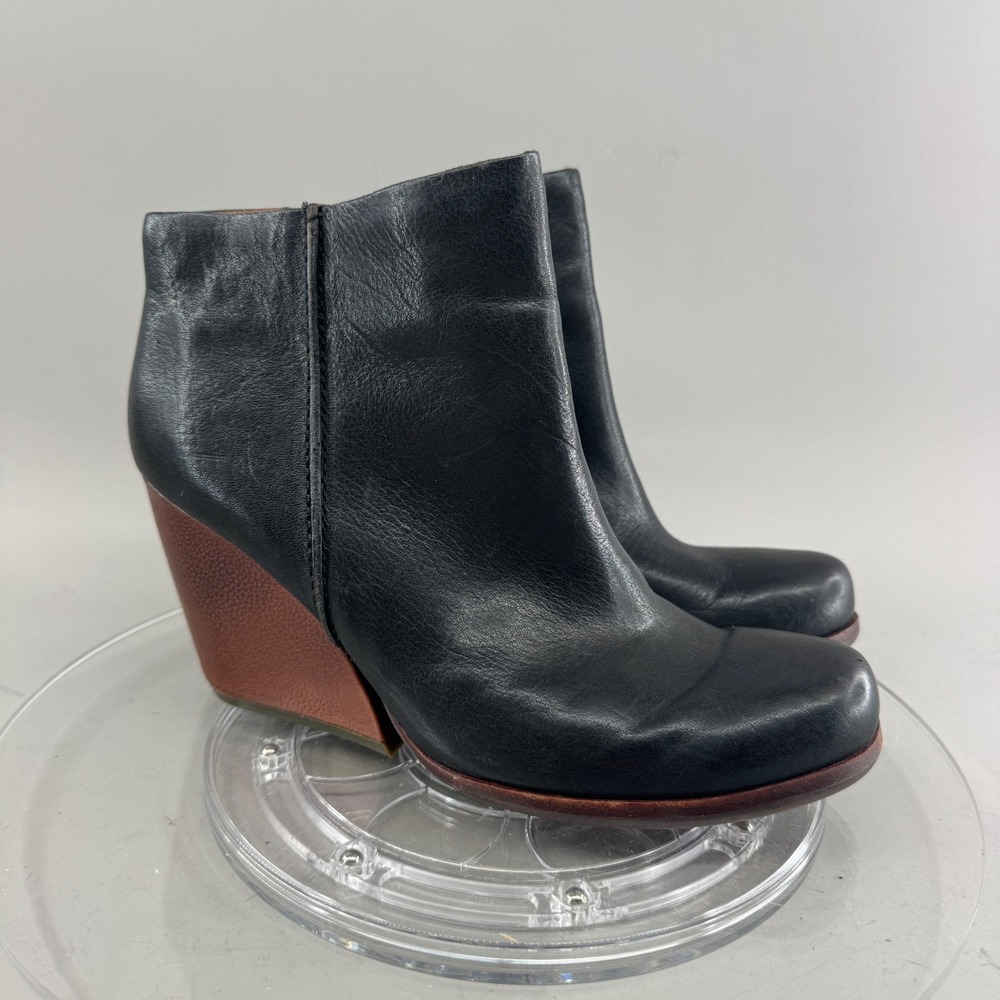 Kork-Ease Womens Ankle Boots Leather Wedge Booties Black K35403 Size 7.5 M